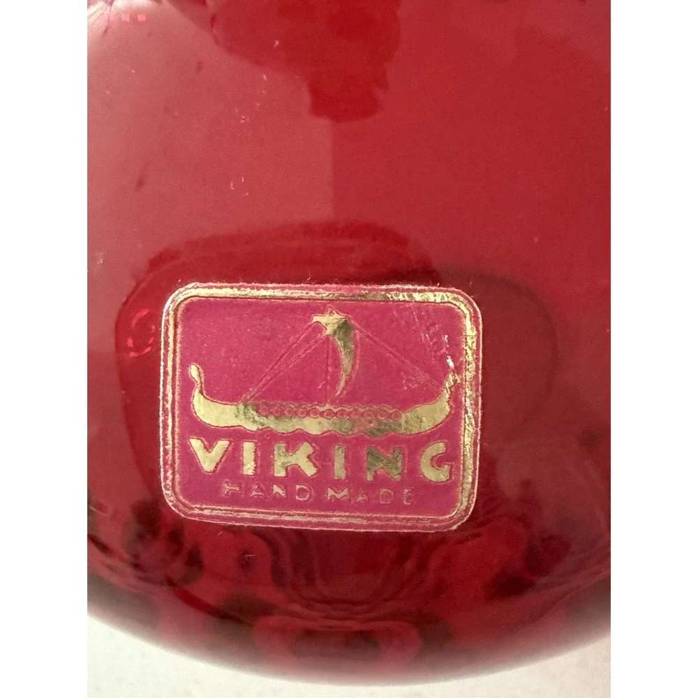 Vintage Viking Dotted Glass Vase‎ Hand Blown Glows With Sticker 5.75